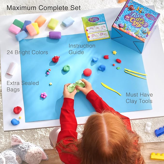 FlyFlag Air Dry Clay Kit - 24 Colors, Soft & Ultra Light, Modeling Clay for Kids with Accessories, Tools and Tutorials