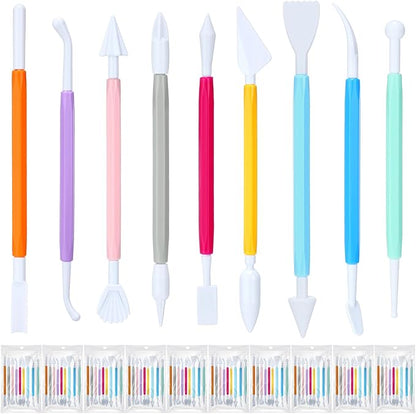 Ferrochef 10 Set 90 Pcs Clay Sculpting Tools Different Shapes Pottery Tools Plastic Clay Carving Cutters Pottery Trimming Supplies for DIY Ceramics Plastilina Molding Embossing (Colorful Style)