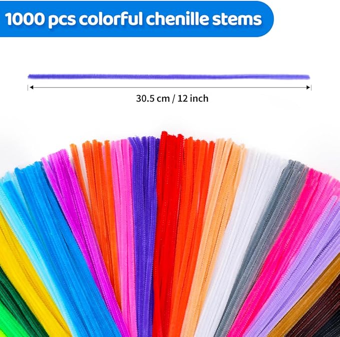 Eppingwin 1000pcs Pipe Cleaners, Multi Colored Pipe Cleaners Craft Supplies, 20 Colors Chenille Stems for DIY Arts Crafts Project (Multi-Colored)