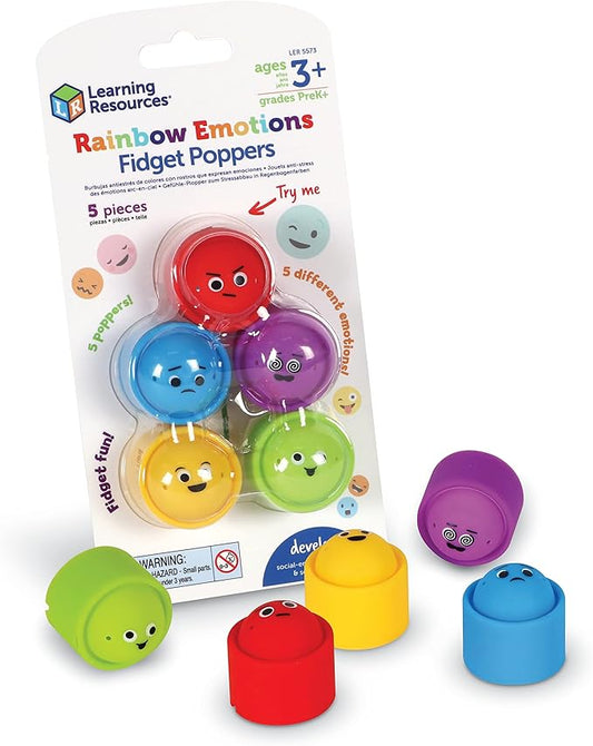 Learning Resources Rainbow Emotion Fidget Poppers, Sensory Toys, Social-Emotional Learning ,Sensory Toys for Toddlers, Kids Easter Basket Stuffers, Ages 3+,5 Pieces