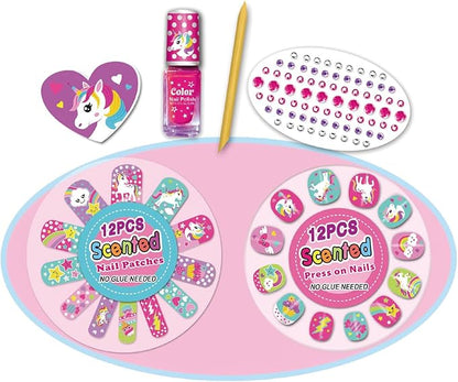 Kids Makeup Set Best Scented Nail Art Kit Ring Nail File Wooden Stick Kids Toys for Birthday Gifts Ages 5+