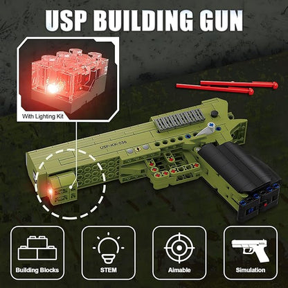 Finger Rock Gun Building Blocks Sets, 1:1 Simulation Shooting Toy USP Pistol Model Building Kit, Rifle Weapon Collectible Gift for Military Enthusiasts, Adults Kids 14+ (362 pcs)