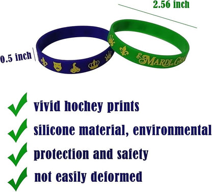 48 Pack Mardi Gras Party Favors Rubber Bracelets - Carnival Birthday Party Supplies Decorations Goodie Bag Stuffers Fillers Silicone Wristbands