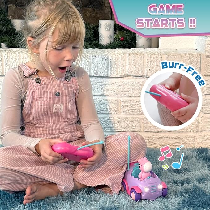 Nueplay Remote Control Car for Toddler Age 2 3 4 5, Electric RC Car Toys with Light & Music, Toddler Toys, Race Car Vehicles, Horse Figures Truck, Christmas Birthday Gift for Baby Girls, Purple