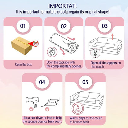 MeMoreCool Toddler Couch, 10-Piece Modular Play Sofa for Playroom, Fold Out Kids Couch for Girl Boy, Glow Colorful Unicorn