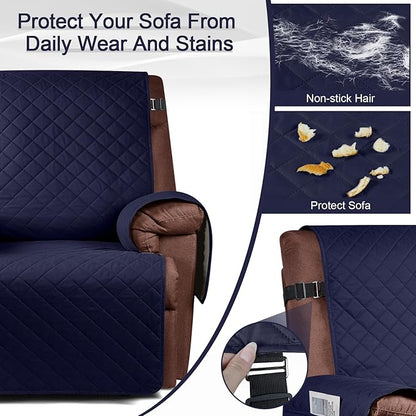 KinCam 100% Waterproof Recliner Chair Cover, Reclining Couch Covers for Pets, Dogs, Recliner Couch Slipcover Furniture Protector with Elastic Straps for Kids(30", Dark Blue)