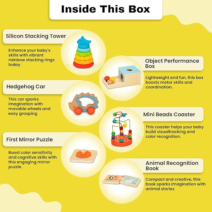 Montessori Toys for Babies 6-12 Months - 6-in-1 Montessori Box Toy w/Rainbow Stacking Tower, Object Permanence Box & More - Educational Toys for Imaginative Learning