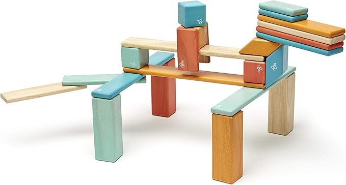 24 Piece Tegu Magnetic Wooden Block Set, Sunset, 1-99 years old