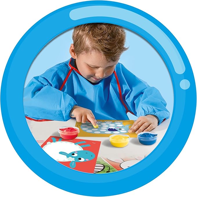 SES Creative: My First Fingerprint Paint Art - Craft Set, 10 Animal Coloring Sheets, Yellow-Red-Blue Non-Toxic Paint, Toy, Baby-Toddler-Kids Ages 1+