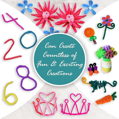 Pipe Cleaners Craft - 100 Pcs Multi-Colored Chenille Stems, 6mm x 6 Inch Fuzzy Sticks, 10 Assorted Colors for DIY Arts and Craft Projects and Decorations