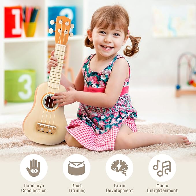 Vanplay Kids Guitar Set - Montessori Toys for 2 3 Year Old Boy Girls Birthday Gifts, 7 in 1 Musical Instruments for Toddlers 2-4, Band Sets with Ukulele/Flute/Tambourine/Maracas Toys for Kids 3-5