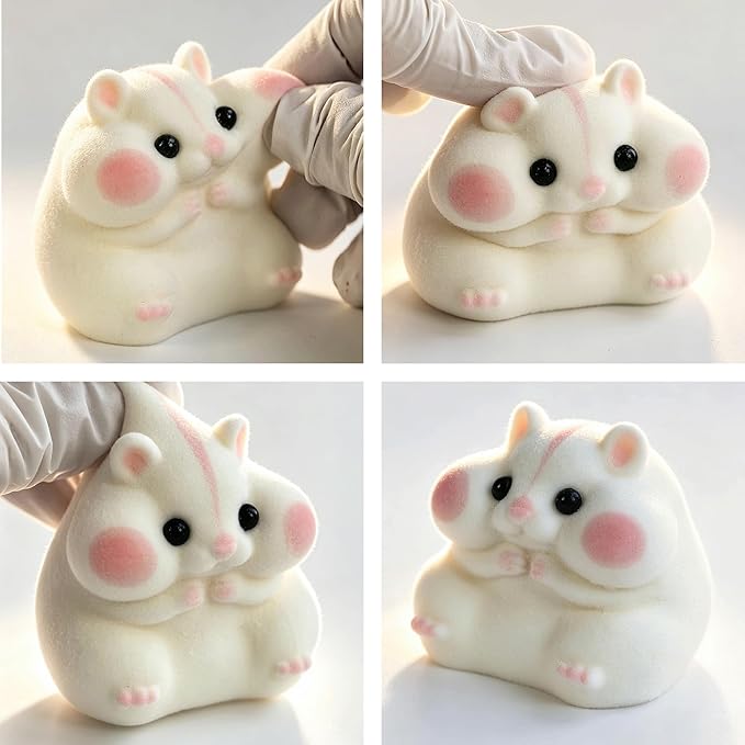 Handmade Taba Squishy Hamster Toy, Cute Squishy Hamster Fidget Toy, Realistic Hamster Toy, Soft Silicone Mochi Furry Toy, Stress Relief Gift for Adults & Kids, Sensory Anxiety Plushie (White)