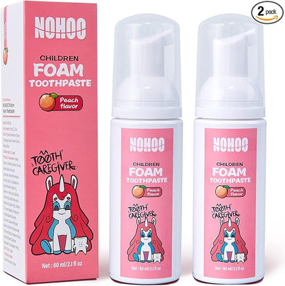 NOHOO Kids Foam Toothpaste with Fruit Flavor,Fluoride Free Natural Formul, Foam Toothpaste for Electric Toothbrush,Suitable for Toddler's Oral Cleaning and Cavity Prevention (2PCS Peach)