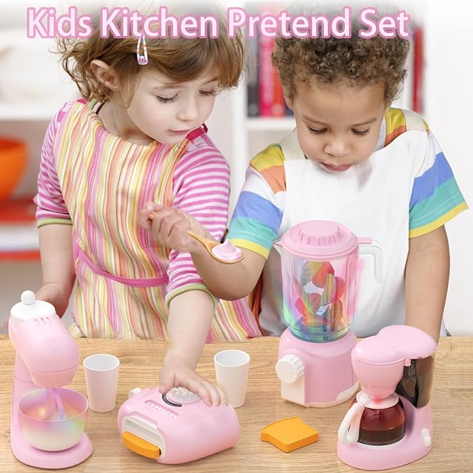 Kitchen Appliances Toys, Toy Kitchen Set for Kids Play Kitchen Accessories Set, Blender, Coffee Maker Machine, Mixer and Toaster. Girls Toys Ages 4-8