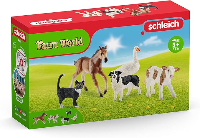 Schleich Farm World Realistic Farm Animal Figurines - 5pc Kids Educational Farm Barn Toys with Realistic Horse, Cow, Cat, Dog, and Goose, Farm Adventure Play for Boys and Girls, Gift for Kids Age 3+