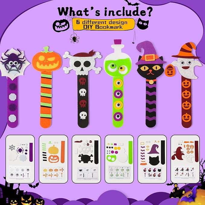 Halloween Crafts for Kids, 24Pack Halloween Bookmark DIY Craft, Halloween Party Favor Trick or Treat, Halloween Goodie Bag Gifts Toys, Halloween Classroom Prizes for Kids Art Activities