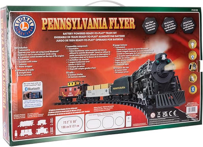 Lionel Battery-Operated Pennsylvania Flyer Freight Toy Train Set with Bluetooth, Locomotive, Train Cars, & Track with Authentic Train Sounds, Lights, & Water Vapor Smoke Effects for Kids 4+