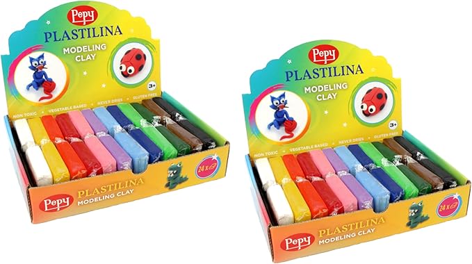 Pepy Plastilina Reusable and Non-Drying Modeling Clay Gift Set; Set of 48 Bars, 1.4 Ounce Each, 4 Each of 12 Colors, Perfect for Arts and Crafts Projects, Multicolor