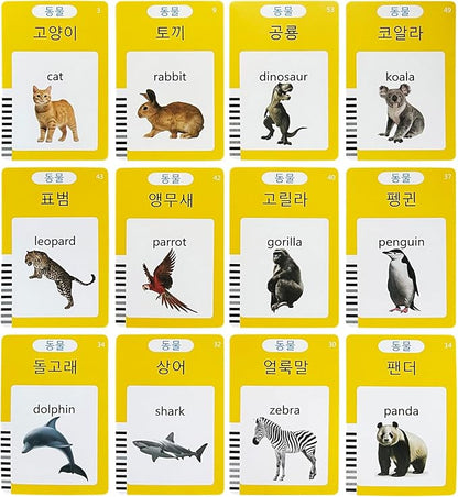 Korean-English Talking Flash Cards for Kids 112 PCS, Learn Korean Alphabet, Words and Pronunciation, Korean Language Learning Toys for Beginners