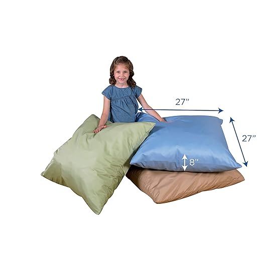Children's Factory 27" Cozy Floor Pillows, Set 3, Lt Woodland, CF650-541, Flexible Seating Classroom Furniture, Daycare or Preschool Kids Reading Nook