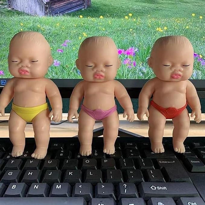 Squeeze Black Baby Doll with Makeup DIY Toy, Squishy Stress Relief Fidget Doll Toys Support Underwear Removal, Novelty Decompression Stretchy Toys for Women Girls Adults Kids (White)