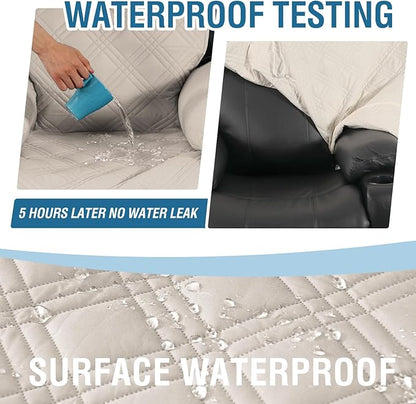 H.VERSAILTEX 100% Waterproof Recliner Chair Cover Reclining Couch Covers for Electric Power Lift Recliner Furniture Protector with Elastic Straps for Kids,French Oak/Beige