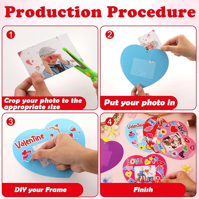 Qyeahkj 36 Sets Valentine 's Day Craft for Kids DIY Valentines Day Heart Picture Frame Craft Kit Valentine Photo Frame Craft and Arts Kit for Home Class Kindergarten Party Art Activity