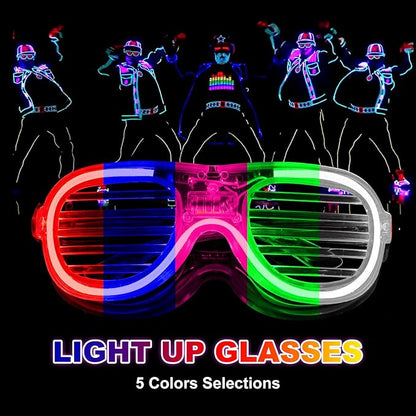 25 Pack Light Up Glasses Party Favor, LED Sunglasses Bulk 5 Colors Neon Accessories Glow In The Dark Party Supplies Toy for Kids & Adults Fit All Size, Gamer Laser Tag Birthday Holiday Wedding