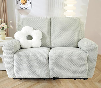 vctops 6 Pieces Jacquard Plush Recliner Loveseat Slipcover Stretch Soft Sofa Couch Cover Anti-Slip Solid Color Furniture Protector with Elastic Bottom for Kids Cats Dogs(Light Grey,2 Seat)