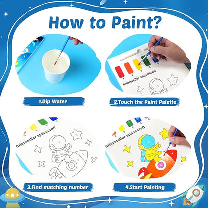 Water Coloring Books for Toddlers - Easter Basket Stuffers Watercolor Paint Book Drawing Art Paper for Kids Mess Free Craft Supplies kit Toy for Age 3 4 5 6 Valentines Birthday Gift(Planet)