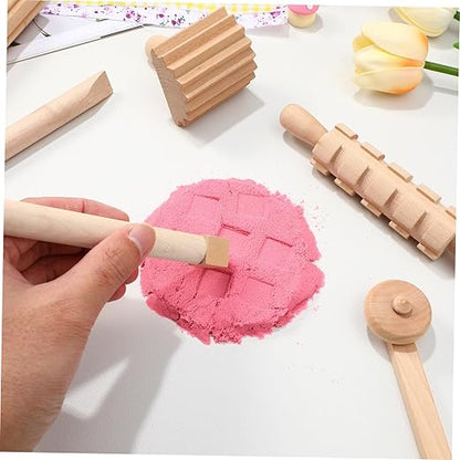 Garneck 12Pcs Clay Sculpting Tools Set Wooden Plasticine Molding Tools with Rolling Pins Stamps Modeling Accessories for Kids DIY Pottery and Handcrafts
