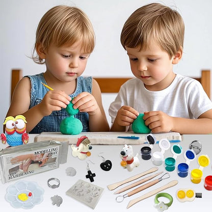 GOVOY Air Dry Clay Pottery Kit DIY Clay Kit for Beginners Handmade Pottery at Home with 12pcs of Paints Wooden Sculpting Tools Animal Mold Kids Adults Arts and Crafts Set
