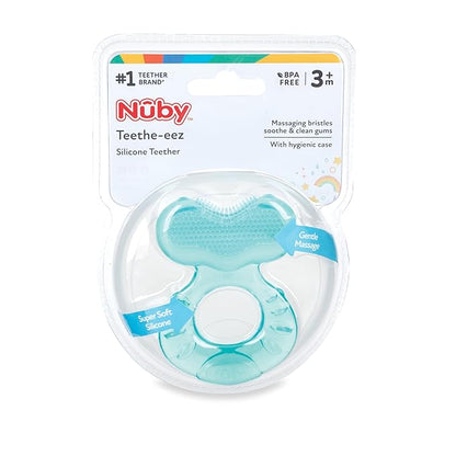 Nuby Silicone Teethe-EEZ Teether with Bristles, Includes Hygienic Case, Aqua (Pack of 1)