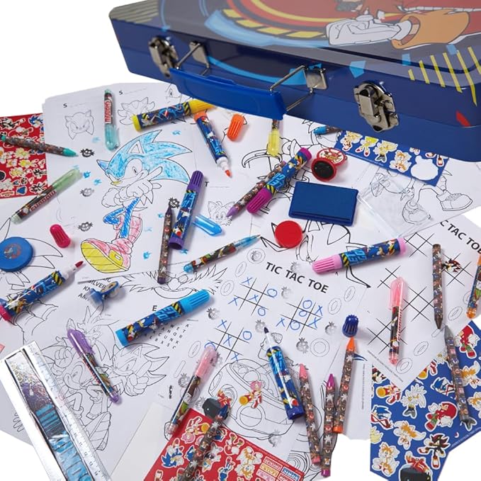Innovative Designs Sonic The Hedgehog Deluxe Activity Set for Kids with Carrying Tin, Coloring Sheets, Stickers, & Art Supplies, 200+ Pieces