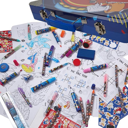 Innovative Designs Sonic The Hedgehog Deluxe Activity Set for Kids with Carrying Tin, Coloring Sheets, Stickers, & Art Supplies, 200+ Pieces