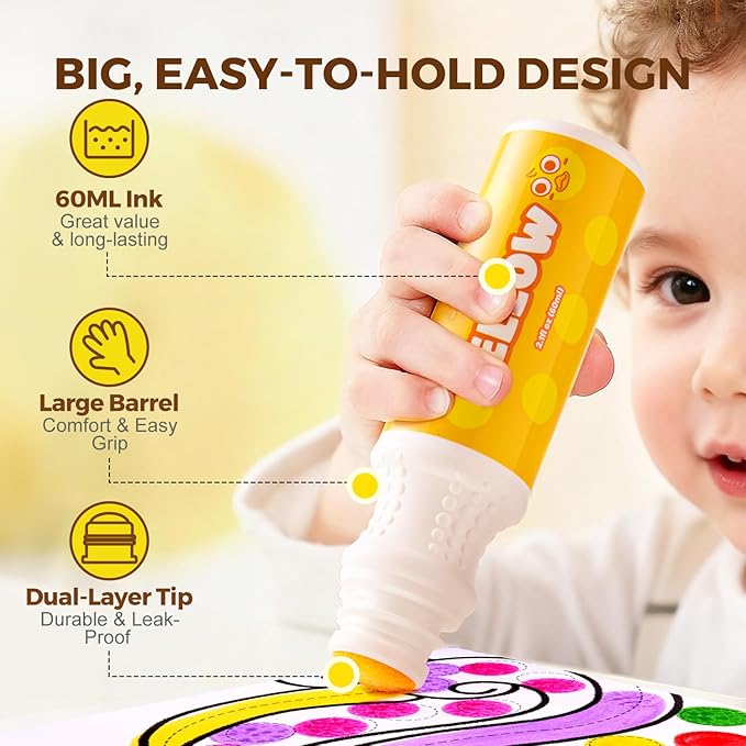 Jar Melo Washable Dot Markers for Toddlers, 12 Colors Dot Paints with 120 Printed PDF & 20 Activity Papers, Non-Toxic Bingo Markers for Kids Arts and Crafts Gifts