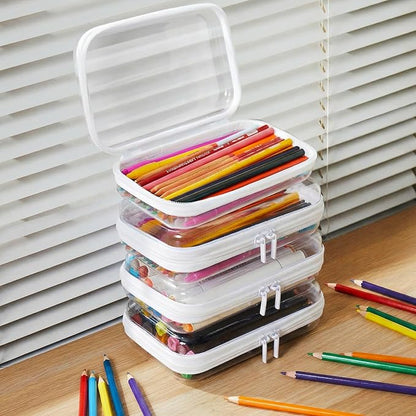 MACOPRO 4 PCS Small Clear Hard Shell Zipper Case, Clear Hard Shell Pencil Case with Zipper, Transparent Pencil Box & Zipper Pouch for School, Office & Art Supplies
