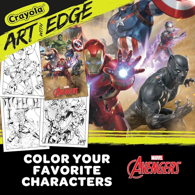 Crayola Art With Edge Marvel Avengers Coloring Pages (28pgs), Superhero Coloring, Adult Coloring Pages, 8"x10", Gift for Teens