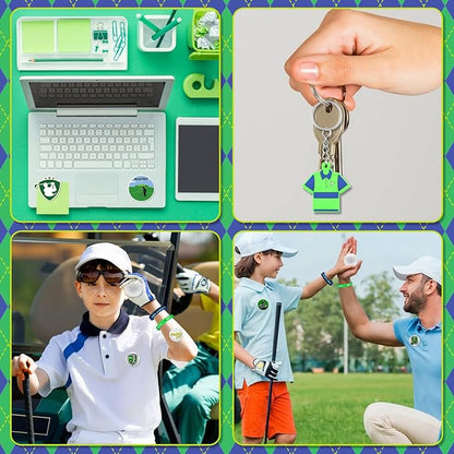 122Pcs Golf Party Favors Golf Goodie Bags Items with Stress Ball Keychain Sticker Badges Silicone Bracelet for Golf Birthday Party Decorations