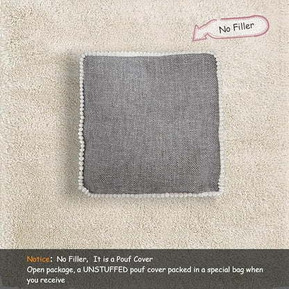 Louis Donné Unstuffed Pouf Ottoman Footstool Cover Gray Cottom Fabric for Storage, Decorative Washable Pouf Footstool with Trim Lace for Living Room House Warming Gifts(Only Cover)