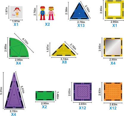 PicassoTiles 63 Pcs Magnetic Building Block Tiles with 2 Character Figures Construction Stacking STEM 3D Toy Set Creative Educational Learning Kit Magnet Montessori Playset for Kids & Toddlers Ages 3+