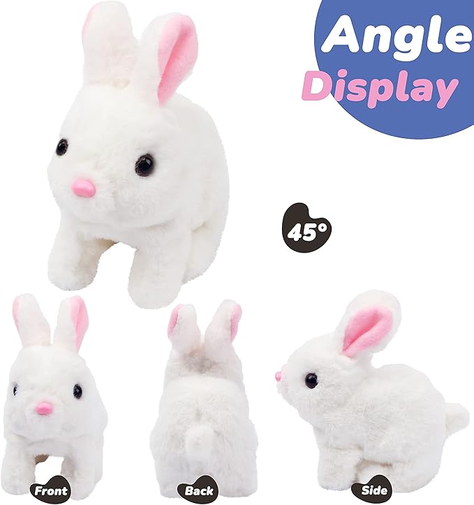 Hopearl Hopping Rabbit with LED Ears Interactive Electronic Pet Plush Bunny Toy with Sounds and Movements Animated Walking Wiggle Light up Ears Twitch Nose Gifts for Toddlers Birthday, Pink, 7''