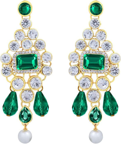 Aheli Kundan and Simulated Colored Stones Indian Ethnic Maang Tikka Necklace and Earrings Set Bollywood Festive Statement Jewelry Gift for Women