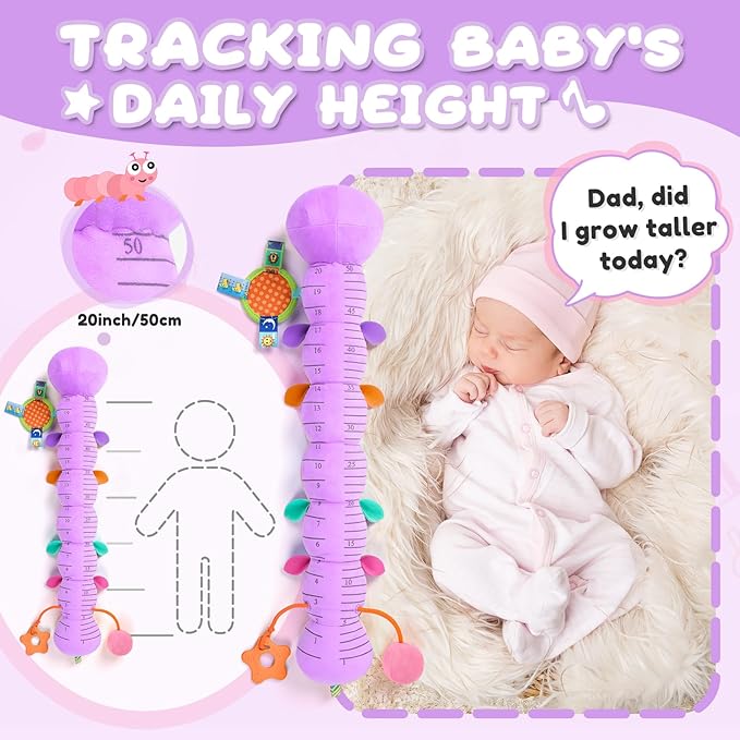 AWOTOY Baby Toys 0-6-12 Months,Musical Caterpillar Stuffed Animals Activity Infant Toys with Crinkle,Rattles,Mirror&Pull String,Muti-Sensory Toys Gifts for Newborn Tummy Time,Taro Purple|Leafy