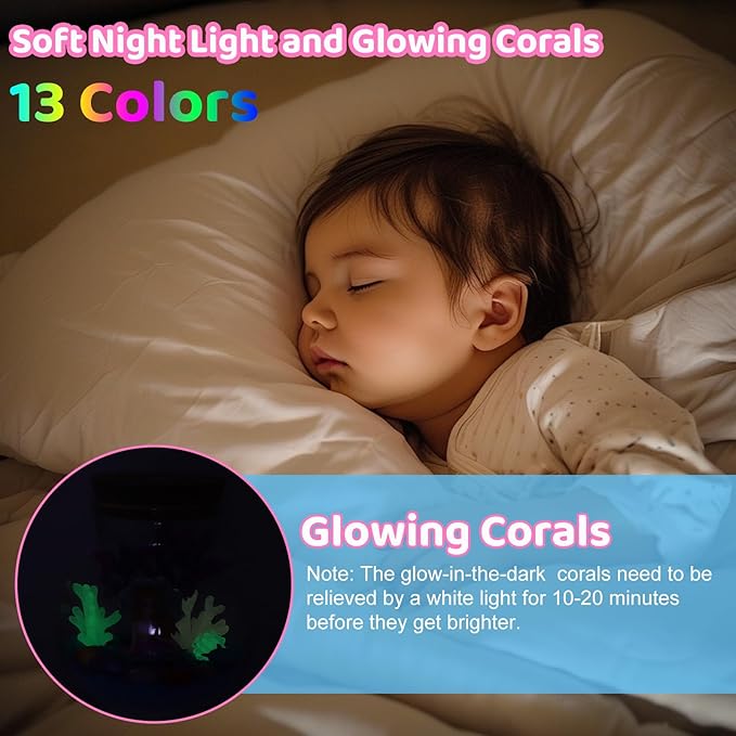 Kids Mermaid Terrarium Crafts Kit, Remote Control 13-in-1 LED Night Light Up Color, Mermaid Birthday Gifts Toys for Girls, DIY Mermaid Arts Toys Gifts for Girls Ages 4 5 6 7 8 9 10 11 12 Year Old