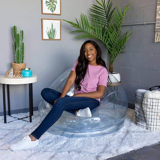 Air Candy Inflatable Clear Chair - Heavy Duty PVC, Waterproof, Indoor/Outdoor Use, 300 lb Capacity