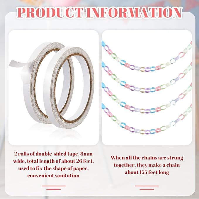 Lincia 600 Sheet Paper Chain Garland Strips 1x8 Inch with Double Sided Tape, DIY Construction Paper Chains for Birthday Wedding Holiday Party Decorations, Crafts Supplies (Morandi Color)