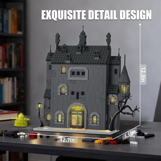 Haunted House Building Set with Lights, Halloween Mansion Building Block Toy Compatible with Lego Adults, Idea for Boys, Girls, Movie Fan Age 14+ (1686 PCS)