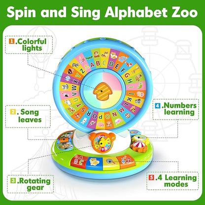 Duchong Learning Toy for Kids 1 2 3 Year Old Boys Girls, Spin and Sing Alphabet Zoo with Sounds, Interactive Educational Toys for Toddler 2-3, First Christmas 1st Birthday Gifts Toy