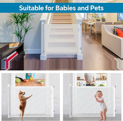 Bulubaky Extra Tall Safety Retractable Baby Gate Adjustable Wide Retractable Dog Gate Mesh Baby Gate Child Gate for Doorway, Hallway, Stair Gates for Kids or Pets (White, 42" Tall x 55" Wide)